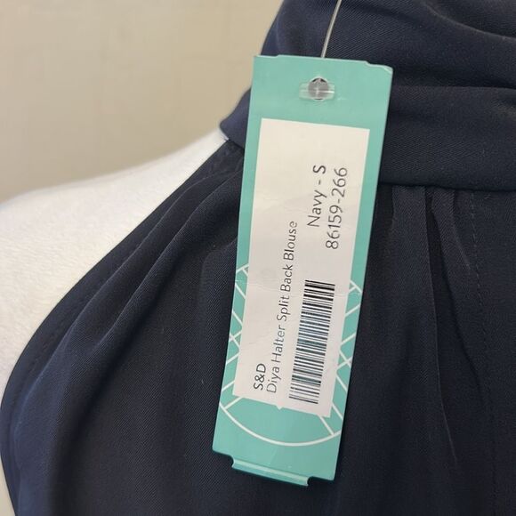 S&D Diya Halter Navy Split Back Blouse Size S New - Picture 8 of 11